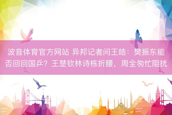 波音体育官方网站 异邦记者问王皓：樊振东能否回回国乒？王楚钦林诗栋折腰，周全匆忙阻扰