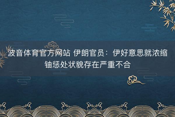 波音体育官方网站 伊朗官员：伊好意思就浓缩铀惩处状貌存在严重不合