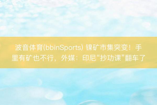 波音体育(bbinSports) 镍矿市集突变！手里有矿也不行，外媒：印尼“抄功课”翻车了