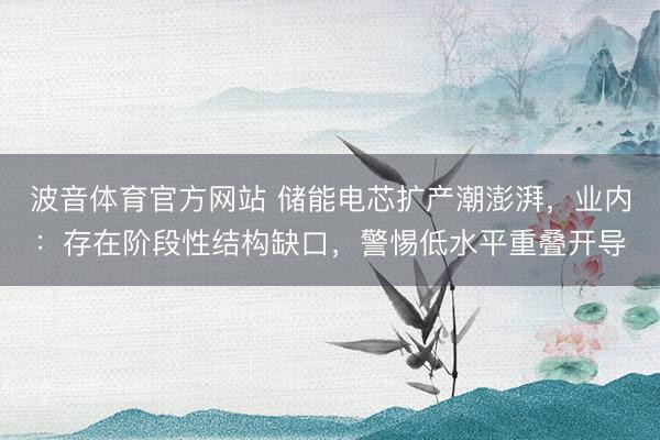 波音体育官方网站 储能电芯扩产潮澎湃，业内：存在阶段性结构缺口，警惕低水平重叠开导