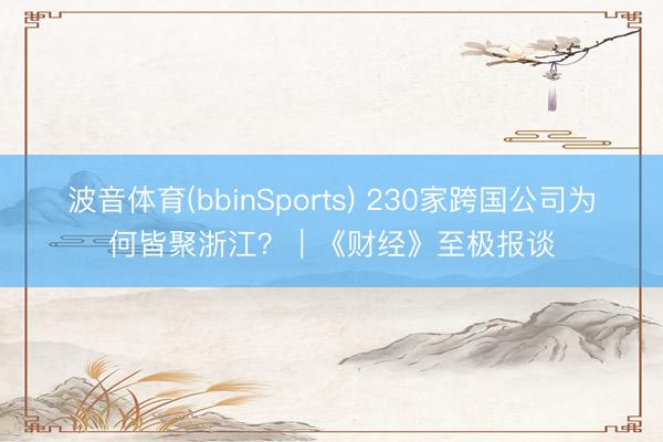 波音体育(bbinSports) 230家跨国公司为何皆聚浙江？｜《财经》至极报谈