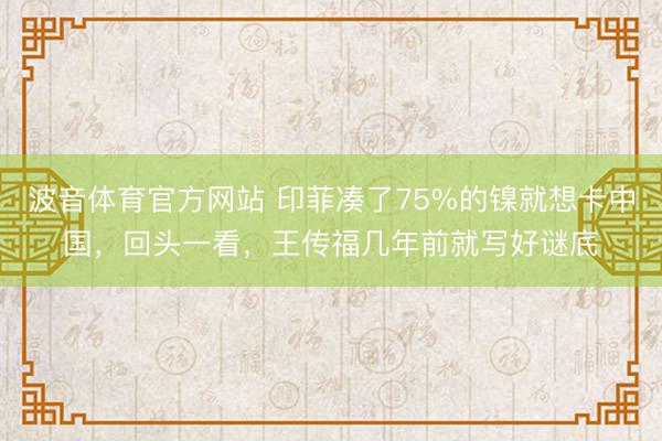 波音体育官方网站 印菲凑了75%的镍就想卡中国，回头一看，王传福几年前就写好谜底