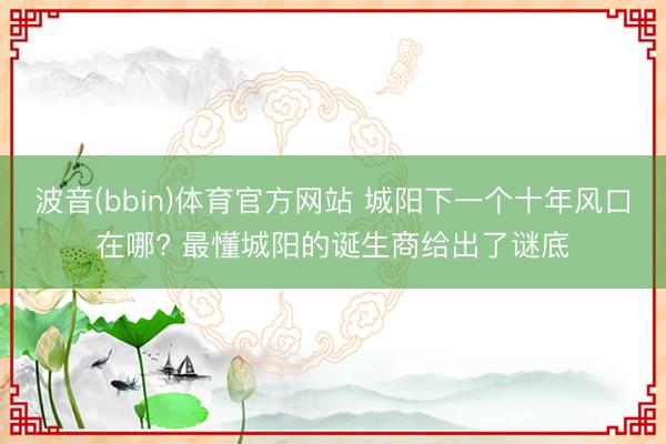 波音(bbin)体育官方网站 城阳下一个十年风口在哪? 最懂城阳的诞生商给出了谜底