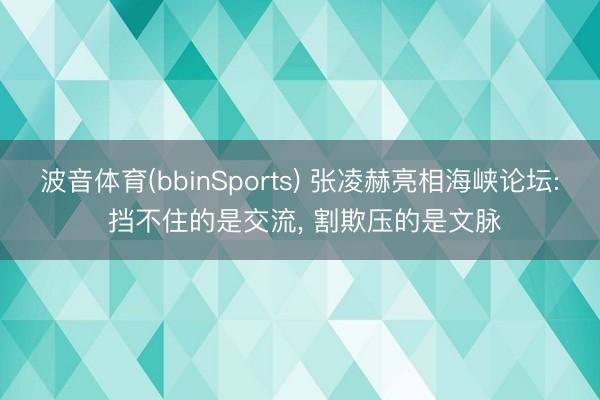 波音体育(bbinSports) 张凌赫亮相海峡论坛: 挡不住的是交流， 割欺压的是文脉