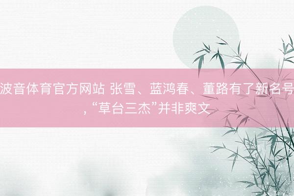 波音体育官方网站 张雪、蓝鸿春、董路有了新名号， “草台三杰”并非爽文